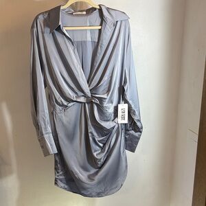 12th Tribe Gray Satin Drape Blouse